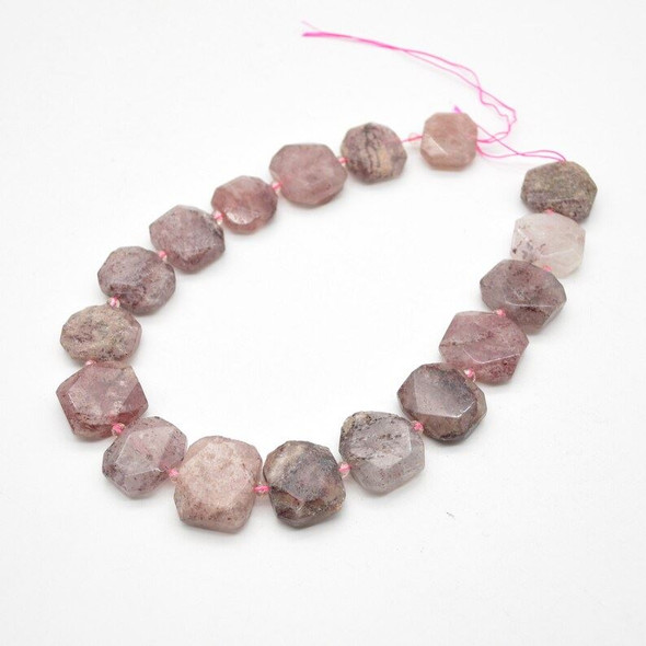 High Quality Grade A Natural Strawberry Quartz Semi-precious Gemstone Faceted Side Drilled Rectangle Pendants / Beads - 15" strand