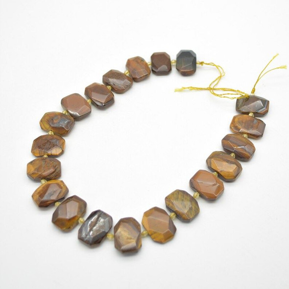 High Quality Grade A Natural Tiger Eye Semi-precious Gemstone Faceted Side Drilled Rectangle Pendants / Beads - 15" strand