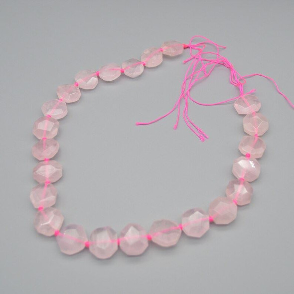 High Quality Grade A Natural Rose Quartz Semi-precious Gemstone Faceted Square Pendants / Beads - 14mm - 16mm - 15" strand