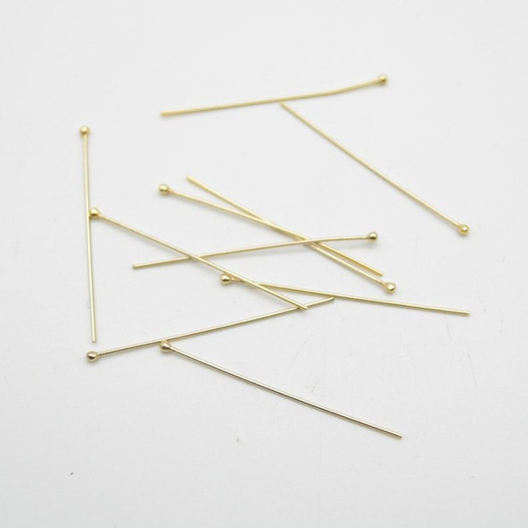 14K Gold Filled Findings - Gold Filled Ball Headpin - 0.63mm x 38.1mm - 6 or 20 Count - Made in USA