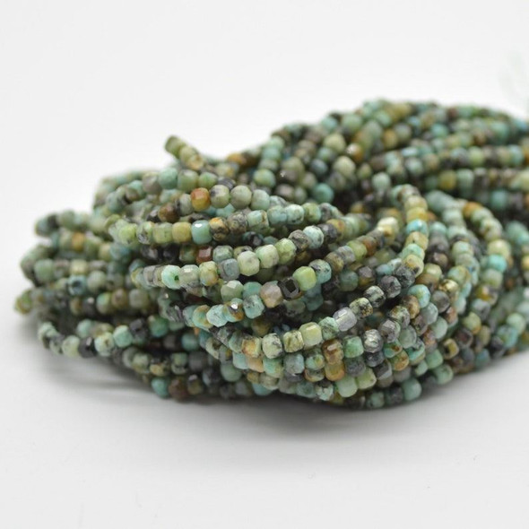 High Quality Grade A Natural African Turquoise Semi-precious Gemstone Faceted Cube Beads - 2mm - 2.5mm - 15" strand