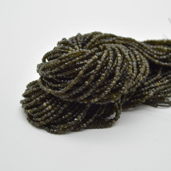 High Quality Grade A Natural Golden Sheen Obsidian Semi-precious Gemstone Faceted Cube Beads - 2mm - 2.3mm - 15" strand