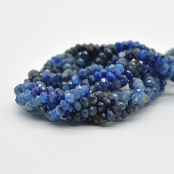 Grade A Natural Kyanite Graduated Semi-Precious Gemstone FACETED Rondelle Spacer Beads - 4mm x 3mm -  15" strand