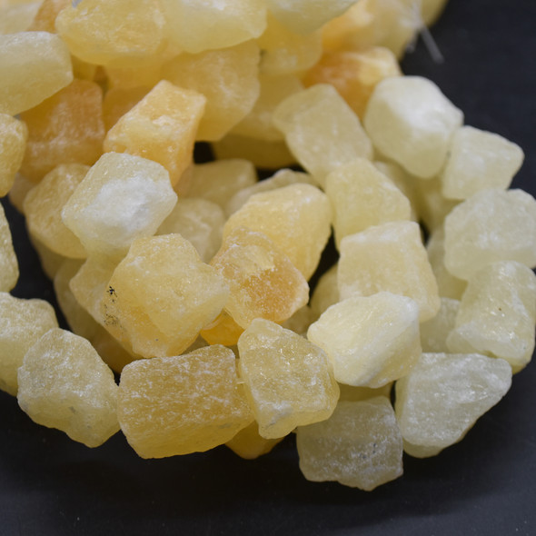 Raw Natural Yellow Calcite Semi-precious Gemstone Chunky Nugget Beads - 15mm - 20mm x 15mm - 18mm - 15" strand
