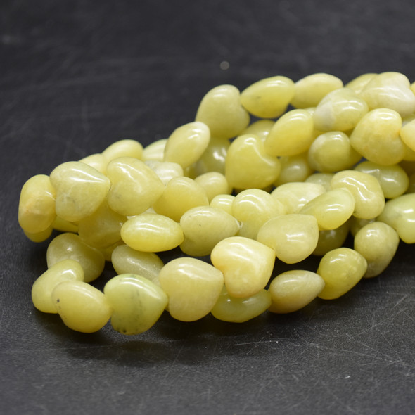 High Quality Grade A Natural Green Jade Semi-precious Gemstone Heart Shaped Beads - 12mm - 15" strand