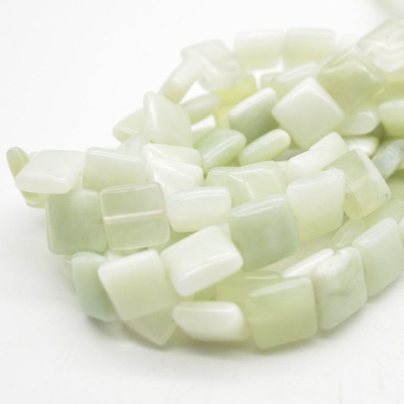 High Quality Grade A Natural New Jade Semi-precious Gemstone Square Beads - 10mm - 15" strand