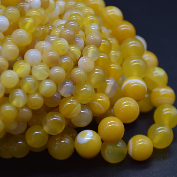 Yellow Banded Agate Gemstone Round Beads - 4mm 6mm 8mm 10mm sizes