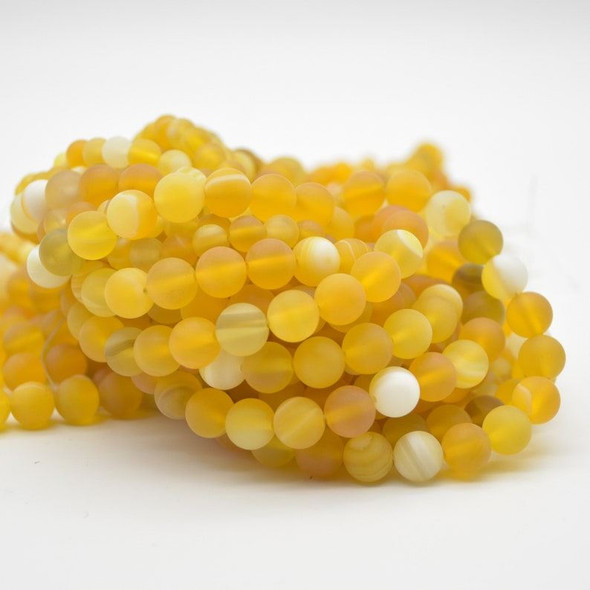 Yellow Banded Agate Frosted Matte Gemstone Round Beads - 4mm 6mm 8mm 10mm sizes