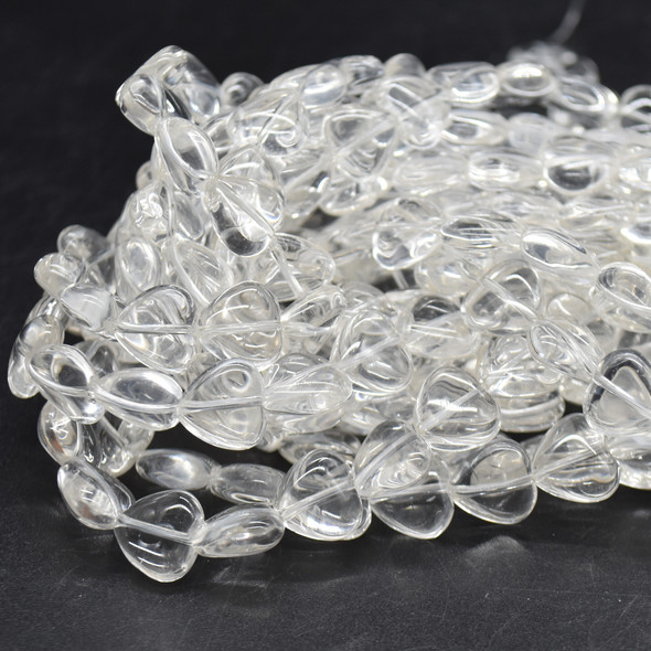High Quality Grade A Clear Crystal Quartz Semi-precious Gemstone Heart Beads - 12mm - 15" strand
