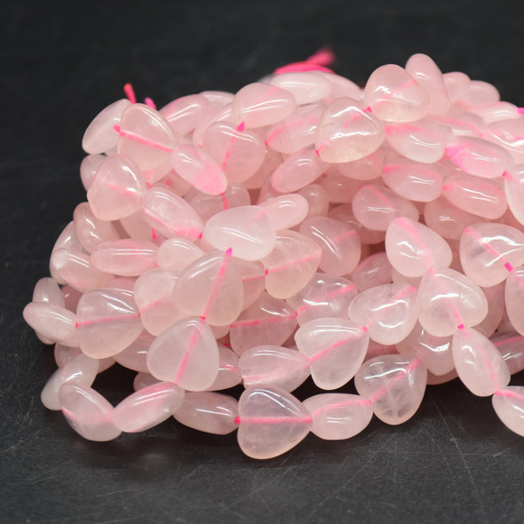 High Quality Grade A Rose Quartz Semi-precious Gemstone Heart Beads - 12mm - 15" strand