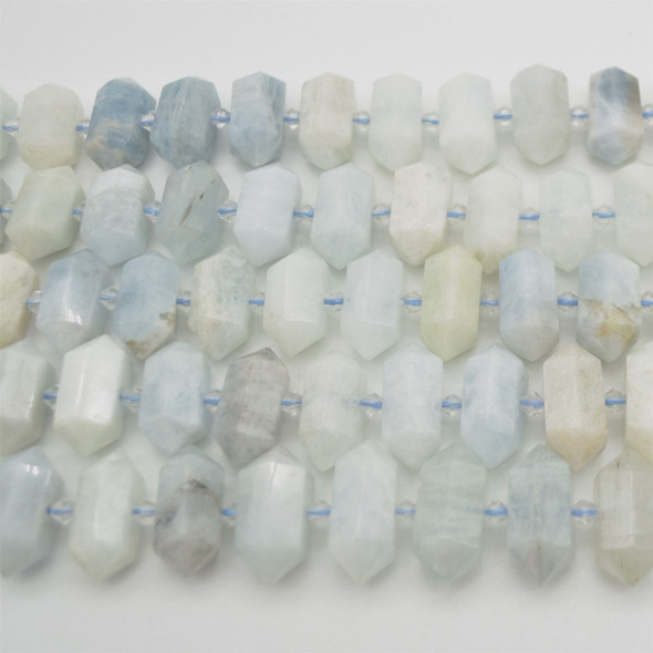 High Quality Grade A Natural Aquamarine Semi-Precious Gemstone Double Terminated Points Beads Pendants - 15" strand