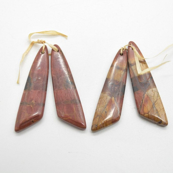 High Quality Grade A Natural Red Creek Jasper Semi-precious Gemstone Irregular Drop Earring / Beads - 4.5cm x 1.2cm - 1 pair