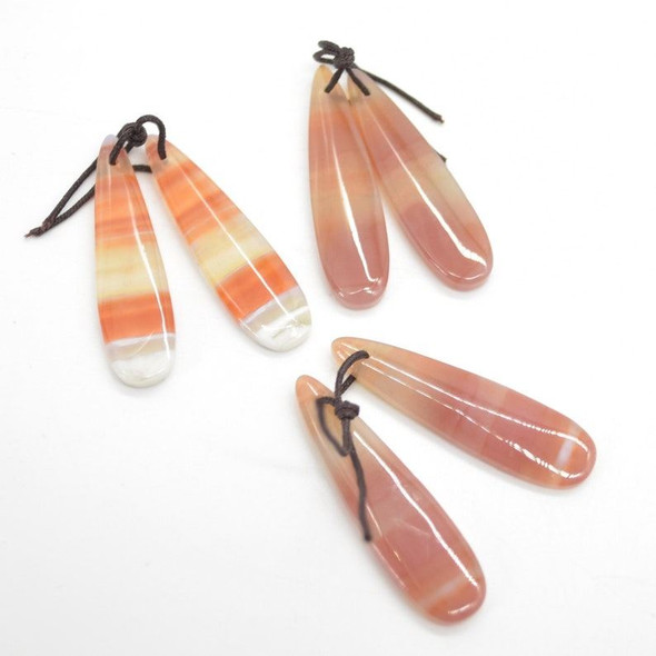 High Quality Grade A Water Agate Semi-precious Gemstone Teardrop Earring / Beads - 4.5cm x 1.2cm - 1 pair