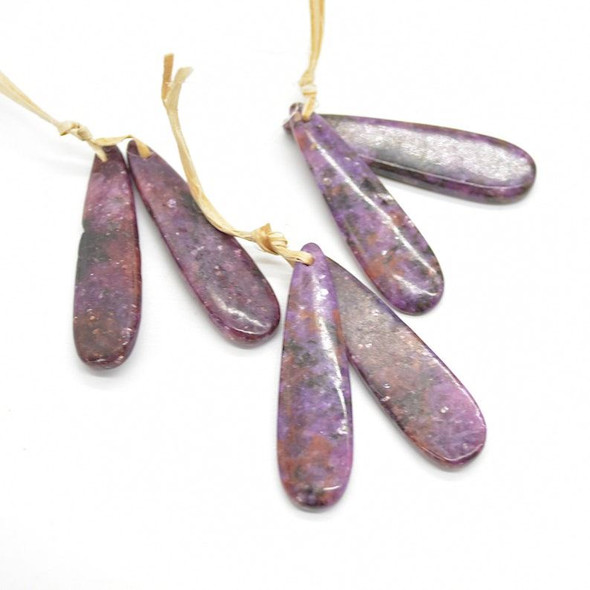 High Quality Grade A Lepidolite (colour enhanced) Semi-precious Gemstone Teardrop Earring / Beads - 4.5cm x 1.2cm - 1 pair