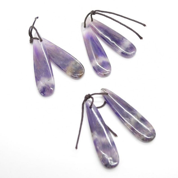 High Quality Grade A Natural Chevron Amethyst Semi-precious Gemstone Teardrop Earring / Beads - 4.5cm x 1.2cm - 1 pair