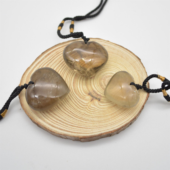 Natural Smoky Quartz Heart Semi-precious Gemstone Pendant - 3cm - 3.5cm