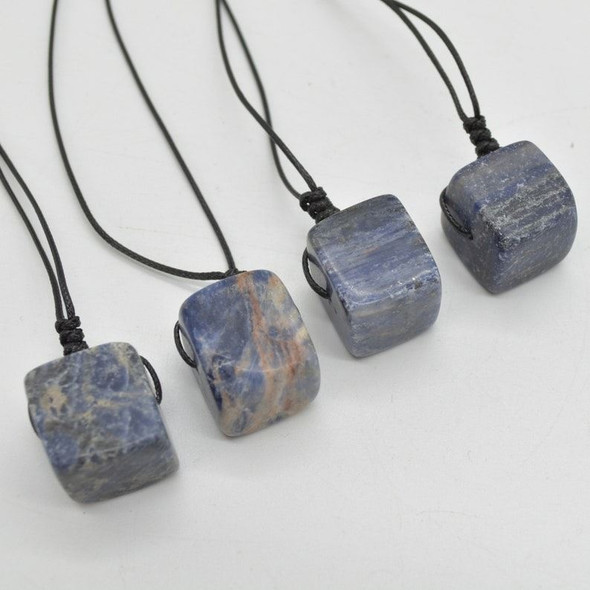 Natural Sodalite Cube Semi-precious Gemstone Pendant - 2cm