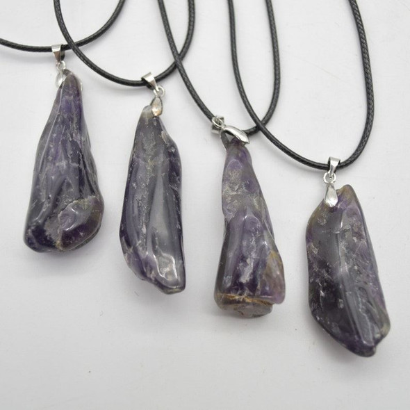 Natural Chevron Amethyst Semi-precious Gemstone Freeform Pendant - 4cm - 4.5cm