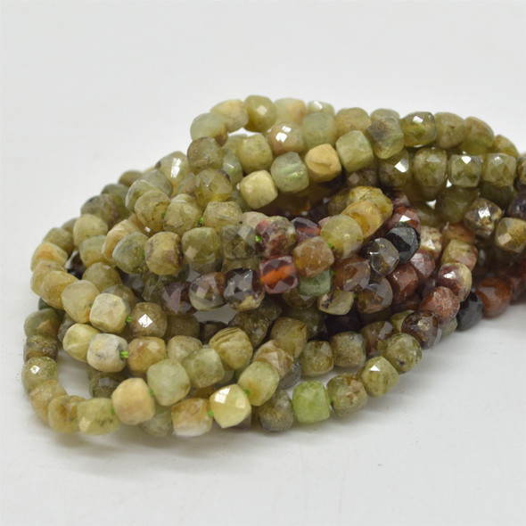 High Quality Mixed Gradient Shades Green Garnet Semi-precious Gemstone Faceted Cube Beads - 3.5mm - 4mm - 15" strand