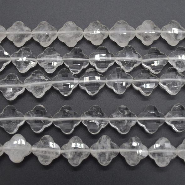 High Quality Grade A Clear Crystal Quartz Semi-precious Gemstone Four Leaf Clover Beads - 13mm - 15" strand