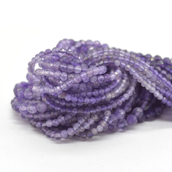 Natural Amethyst Mixed Gradient Shades Semi-Precious Gemstone FACETED Round Beads - 2mm, 3mm & 4mm -  15" strand