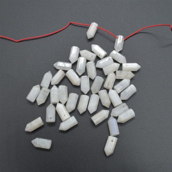 High Quality Grade A Natural Rainbow Moonstone Semi-Precious Gemstone SINGLE Point Pendant Beads -  1.2cm, 1.5cm - 1 or 5 count