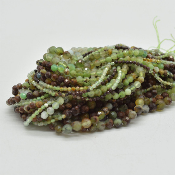 Natural Brown Australian Chrysoprase Mixed Shades Semi-Precious Gemstone FACETED Round Beads - 2mm, 3mm & 4mm -  15" strand