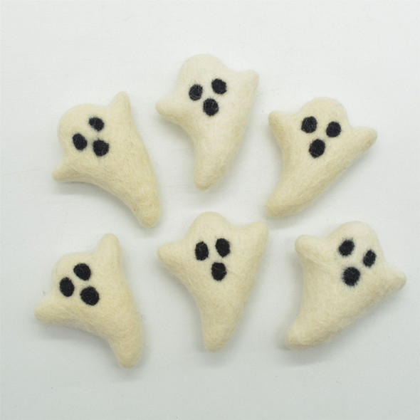 Felt Ghosts - Halloween Decoration - 6 Count - approx 6.5cm x 5cm x 2cm