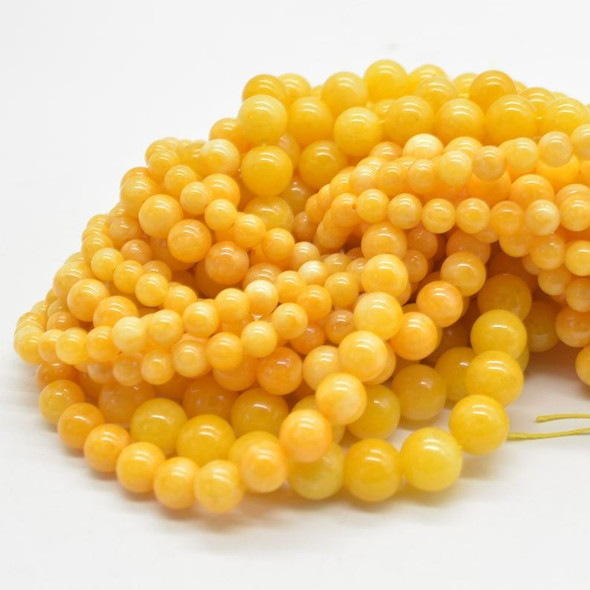 Jade (dyed) Gemstone Round Beads - 6mm 8mm 10mm - Beeswax Yellow - 14" strand