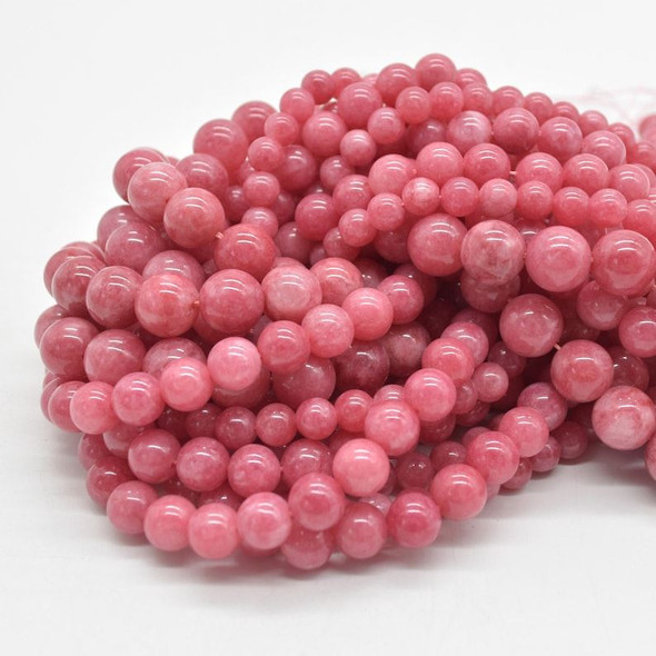 Jade (dyed) Gemstone Round Beads - 6mm 8mm 10mm - Coral Pink - 14" strand