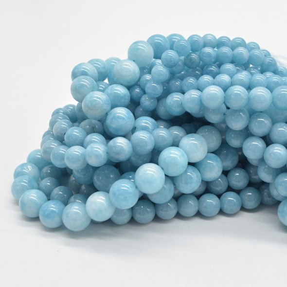 Jade (dyed) Gemstone Round Beads - 6mm 8mm 10mm - Dark Aquamarine Blue - 14" strand