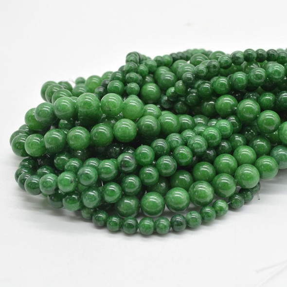 Jade (dyed) Gemstone Round Beads - 6mm 8mm 10mm - Dark Emerald Green - 15" strand