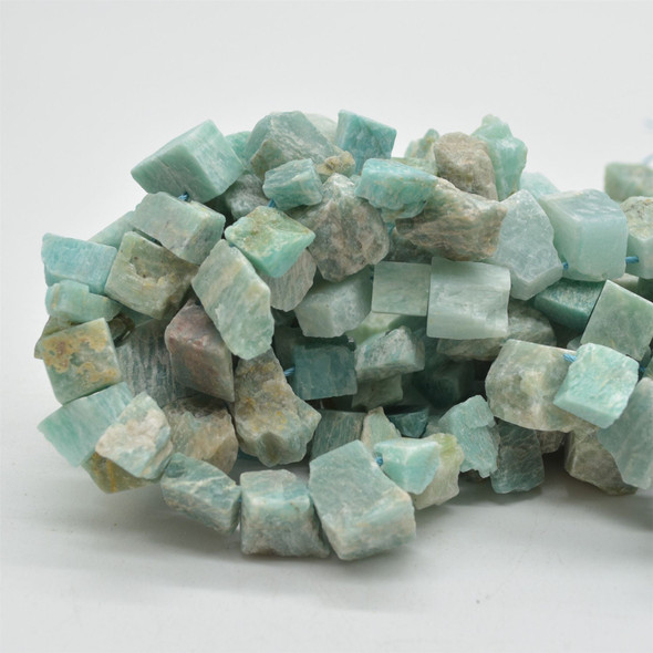 Raw Hand Polished Natural African Amazonite Semi-precious Gemstone Nugget Beads - 15mm - 20mm - 15" strand
