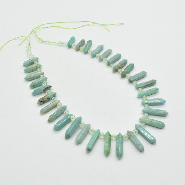 African Amazonite Double Terminated Graduated Points Beads / Pendants - 20mm - 30mm x 6mm - 8mm - 15" strand