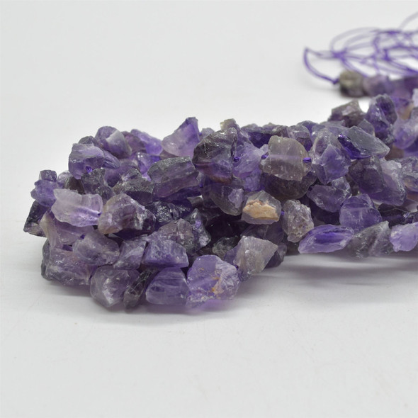 Raw Hand Polished Natural Amethyst Semi-precious Gemstone Nugget Beads - 8mm - 10mm - 15" strand