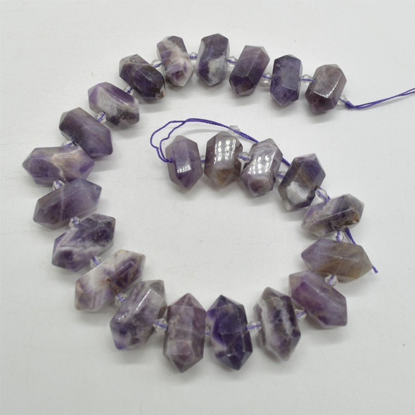 Chevron Amethyst Double Terminated Points Beads / Pendants - 22mm - 30mm x 10mm - 13mm - 15" strand
