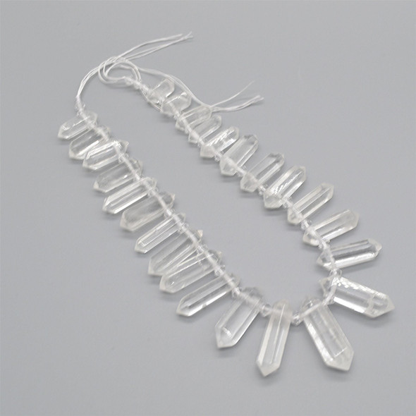Crystal Clear Quartz Double Terminated Points Beads / Pendants - 15mm - 35mm x 9mm - 11mm - 15" strand