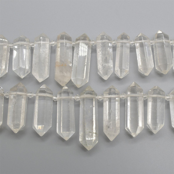 Crystal Clear Quartz Double Terminated Graduated Points Beads / Pendants - 27mm - 47mm x 11mm - 15mm - 15" strand