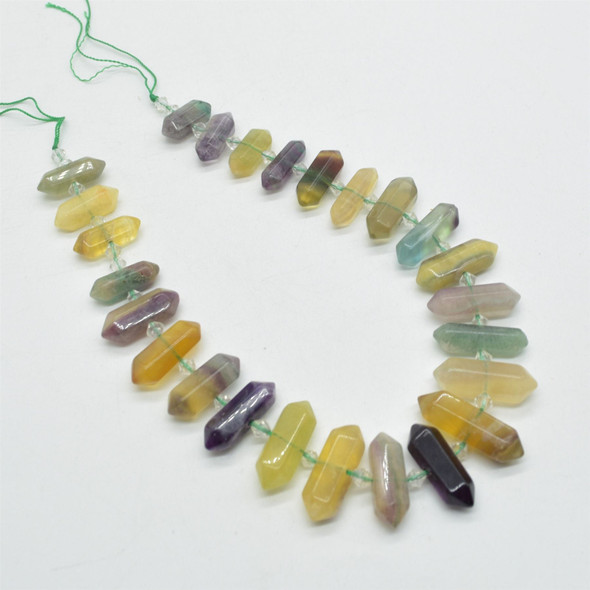 Rainbow Fluorite Double Terminated Graduated Points Beads / Pendants - 15mm - 30mm x 7mm - 10mm - 15" strand