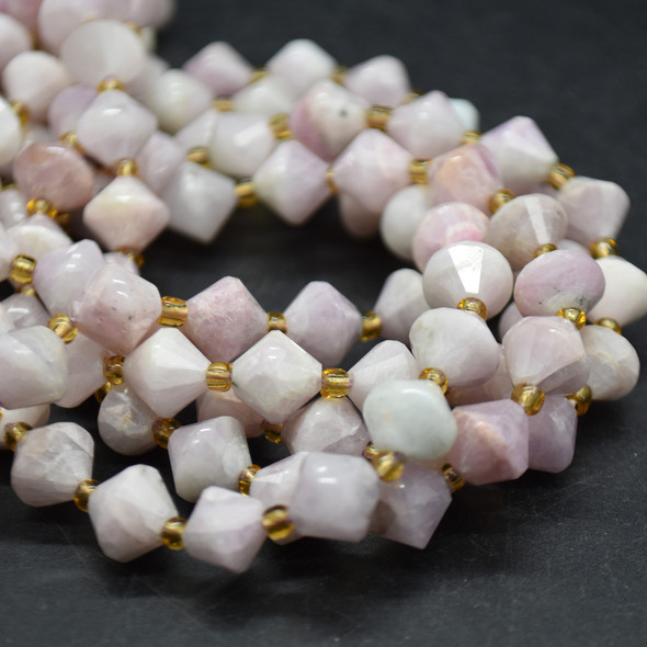 Grade A Natural Kunzite Semi-precious Gemstone Faceted Bicone Beads - 8mm - 15" strand