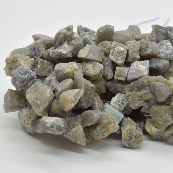 Raw Hand Polished Natural Labradorite Semi-precious Gemstone Nugget Beads - 15mm - 20mm - 15" strand