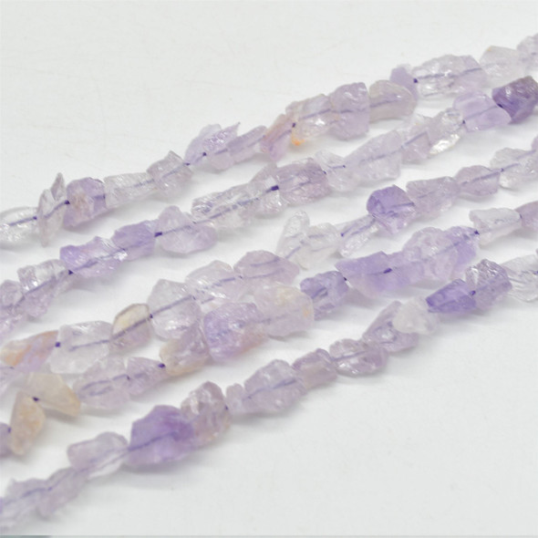 Raw Hand Polished Natural Light Amethyst Semi-precious Gemstone Nugget Beads - 8mm - 10mm - 15" strand