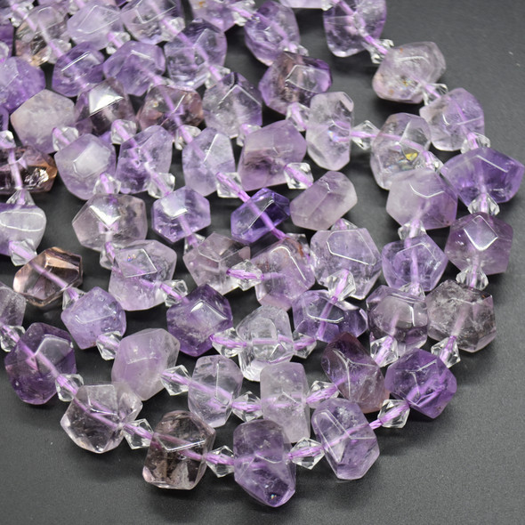 High Quality Grade A Natural Light Amethyst Semi-precious Gemstone Faceted Baroque Nugget Beads - 7mm - 10mm x 13mm - 15mm - 14.5"