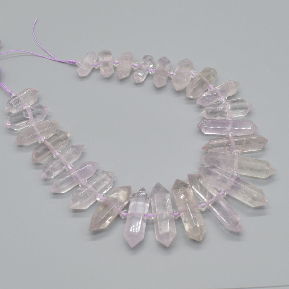 Light Amethyst Double Terminated Graduated Points Beads / Pendants - 15mm - 30mm x 7mm - 10mm - 15" strand