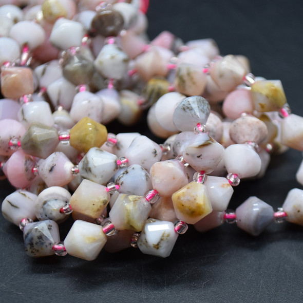 Grade A Natural Pink Peruvian Opal Semi-precious Gemstone Faceted Bicone Beads - 8mm - 15" strand