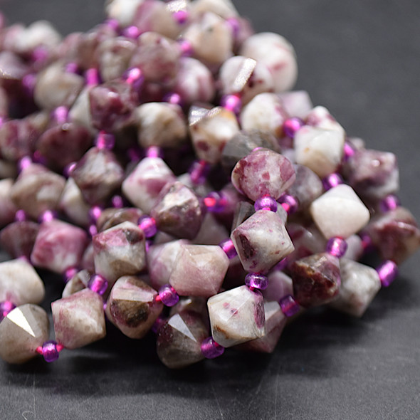 Grade A Natural Pink Tourmaline Semi-precious Gemstone Faceted Bicone Beads - 8mm - 15" strand