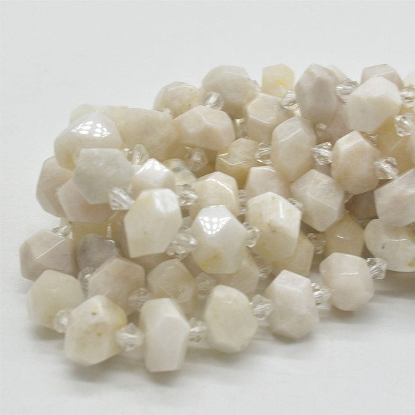 High Quality Grade A Natural White Moonstone Semi-precious Gemstone Faceted Baroque Nugget Beads - 9mm - 10mm x 13mm - 15mm - 14.5"