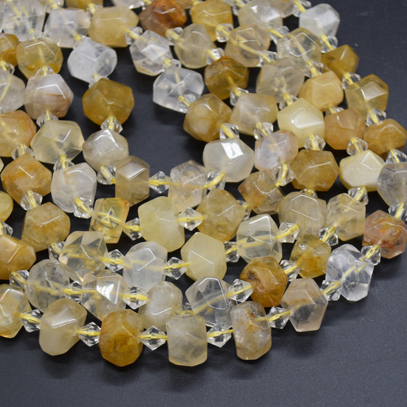 High Quality Grade A Natural Yellow Hematiod Quartz Semi-precious Gemstone Faceted Baroque Nugget Beads - 7mm - 10mm x 13mm - 15mm - 14.5"