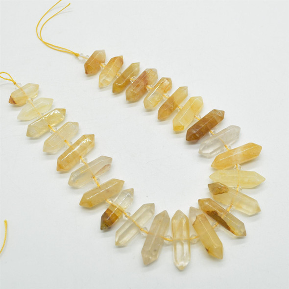 Yellow Hematoid Quartz Double Terminated Graduated Points Beads / Pendants - 15mm - 30mm x 7mm - 10mm - 15" strand