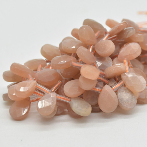 10 High Quality Grade A Natural Peach Moonstone Semi Precious Gemstone FACETED Teardrop / Pendant Beads - 12mm x 8mm